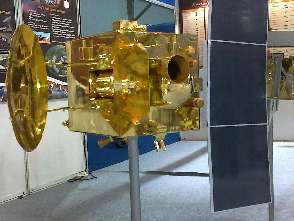 A model of India's first spacecraft to Mars on display at the Pride of India Exhibition organised on the sidelines of the 100th Indian Science Congress at Kolkata held in Jan 2013